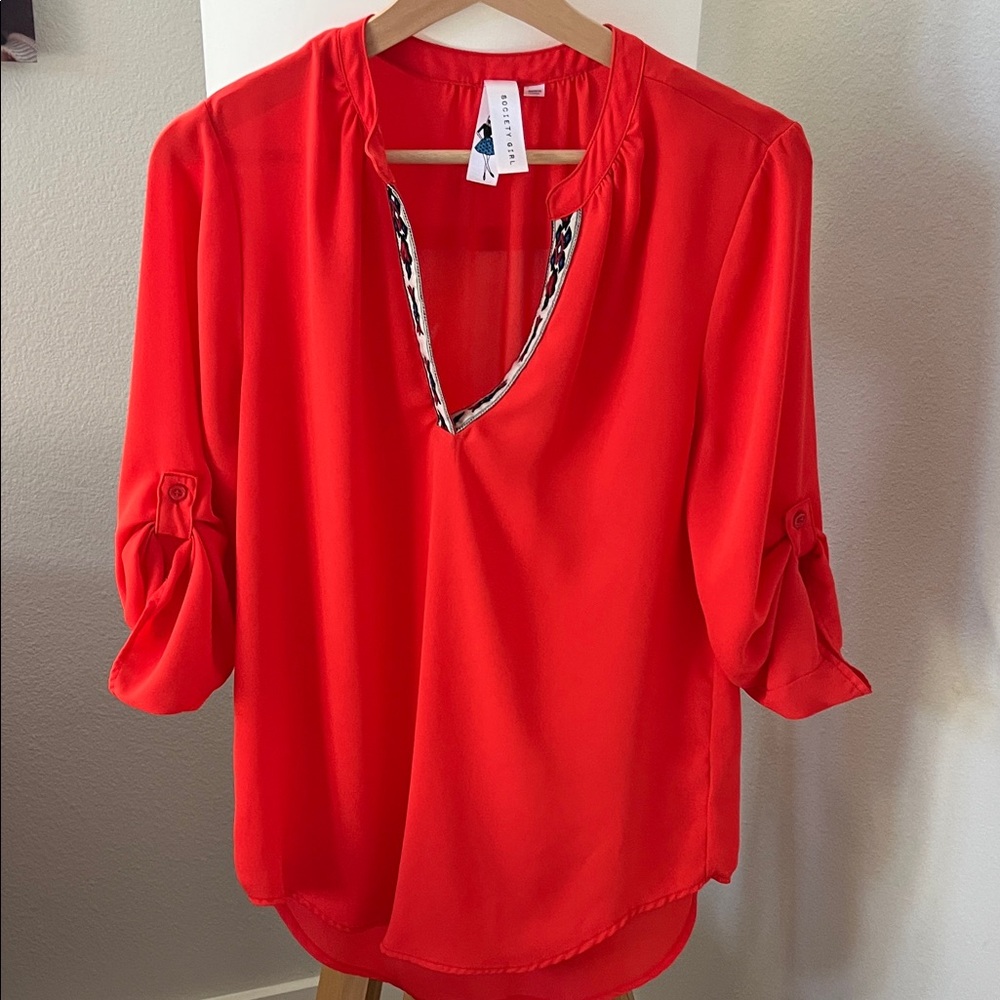 Chic Orange Blouse with Rolled Sleeves